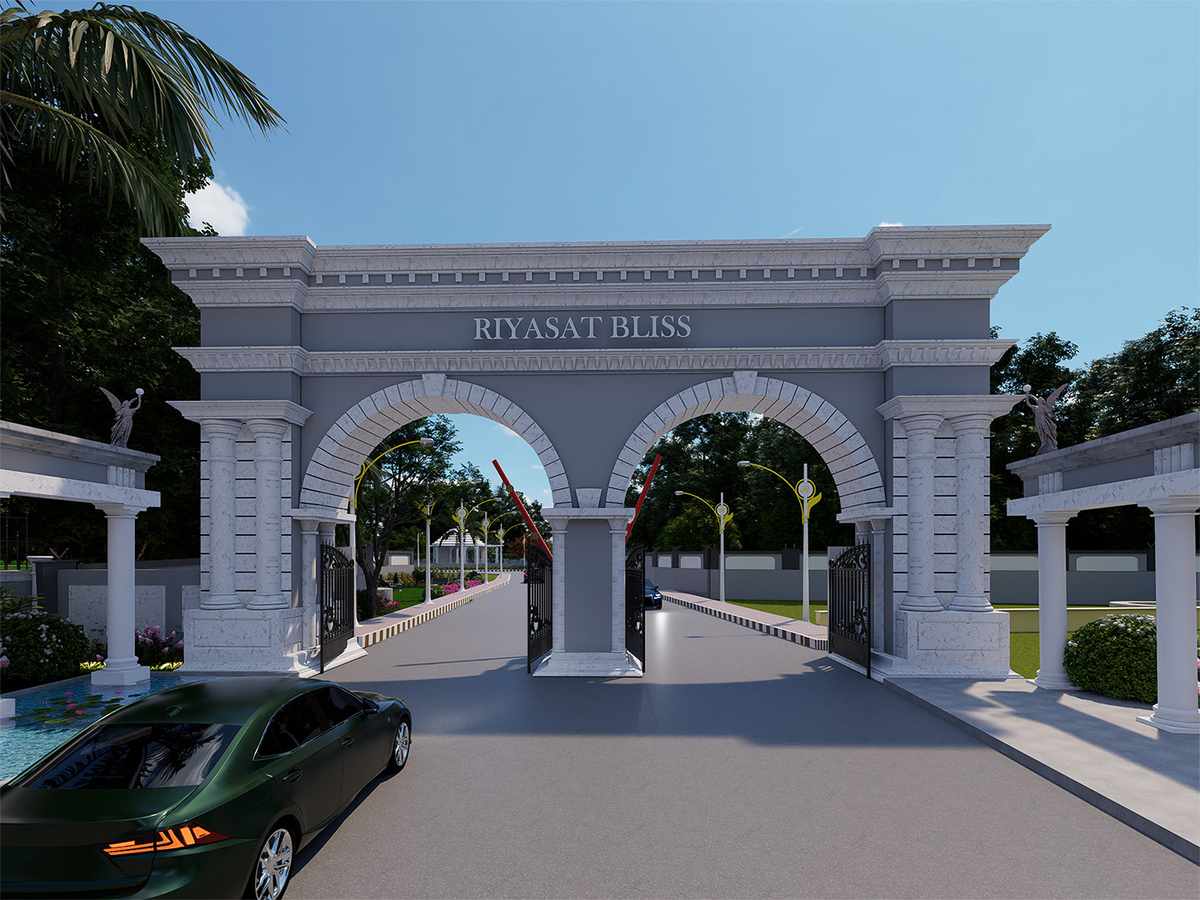 Riyasat Bliss majestic entrance gate during daytime