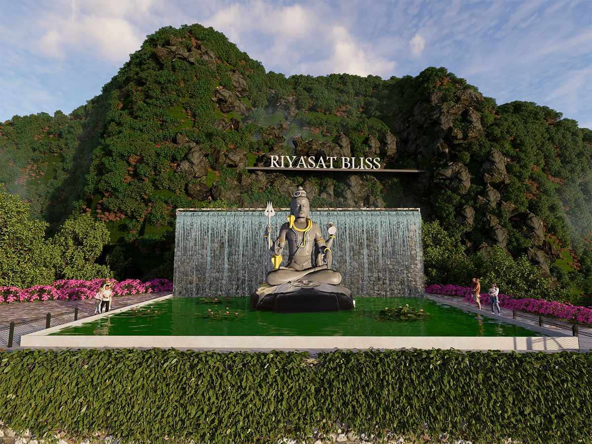 Riyasat Bliss Lord Shiva statue and temple courtyard