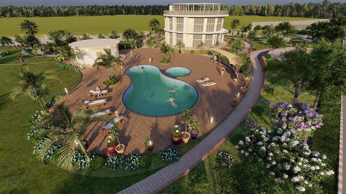 The Riyasat Sankalp luxury swimming pool and relaxation area